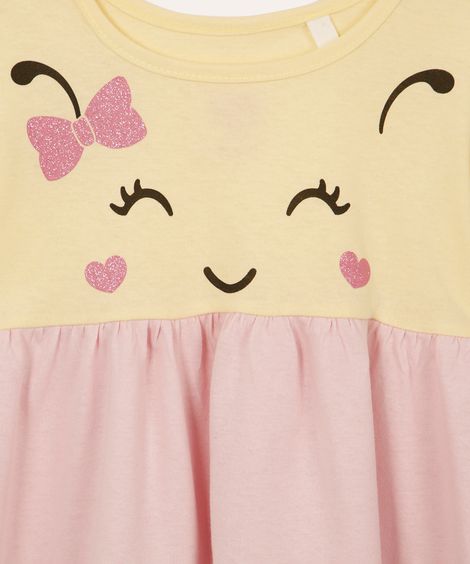 vestido de algodão infantil três marias abelha amarelo