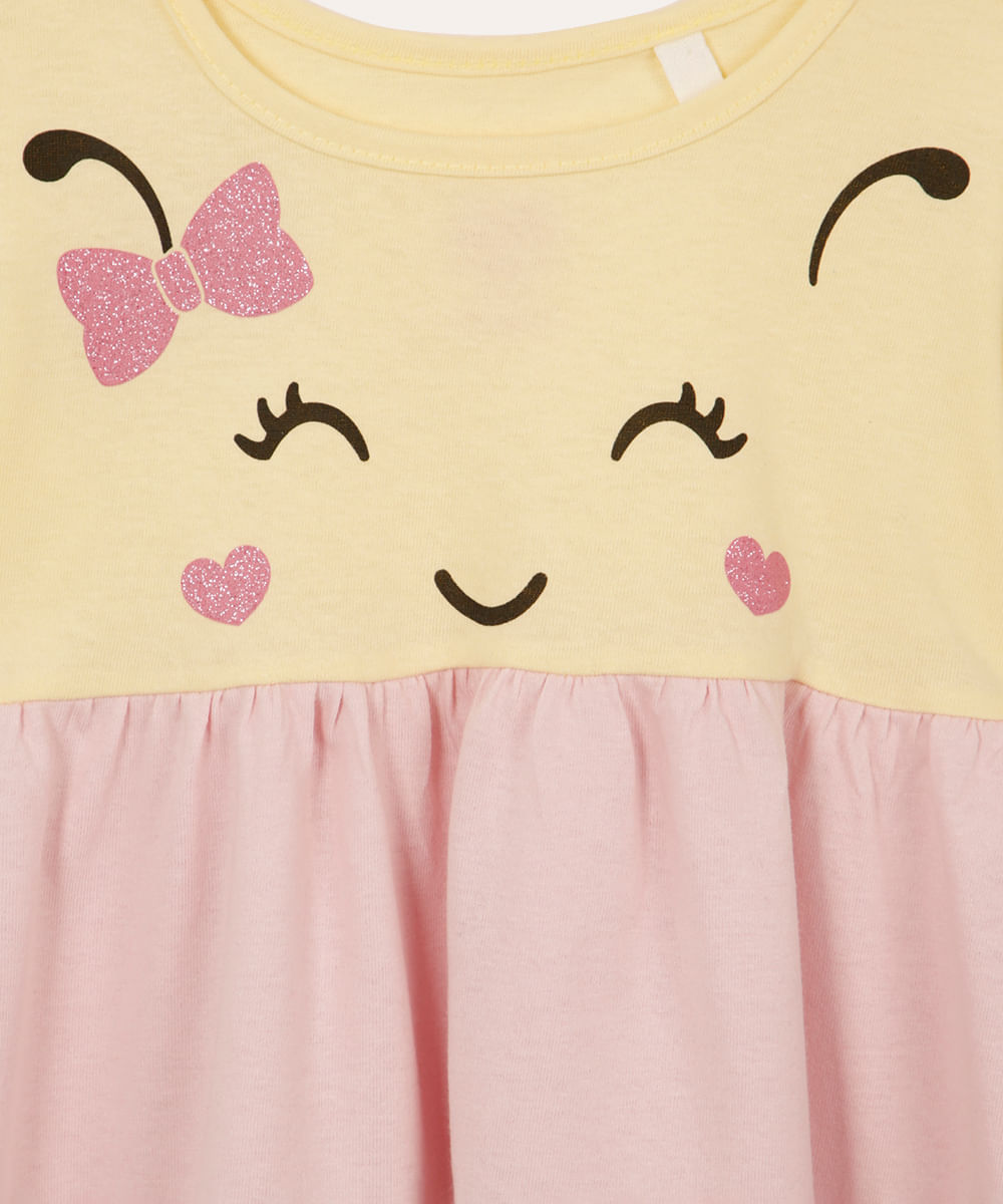 vestido de algodão infantil três marias abelha amarelo