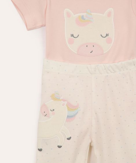 conjunto de algodão infantil unicórnio e poá rosa