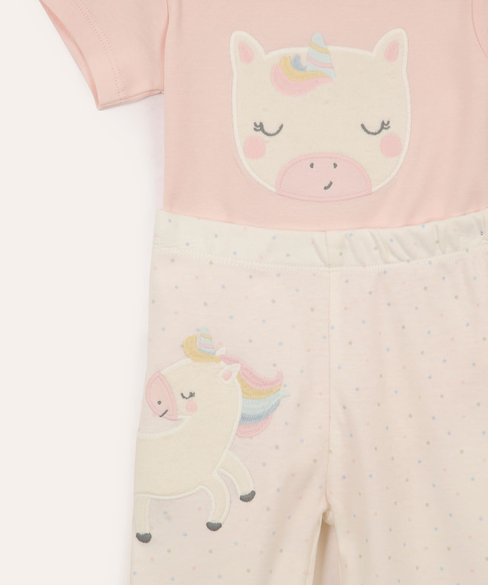 conjunto de algodão infantil unicórnio e poá rosa