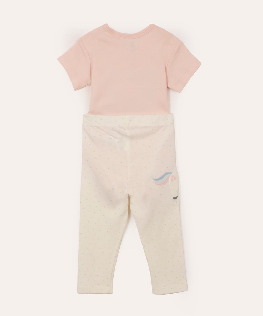 conjunto de algodão infantil unicórnio e poá rosa