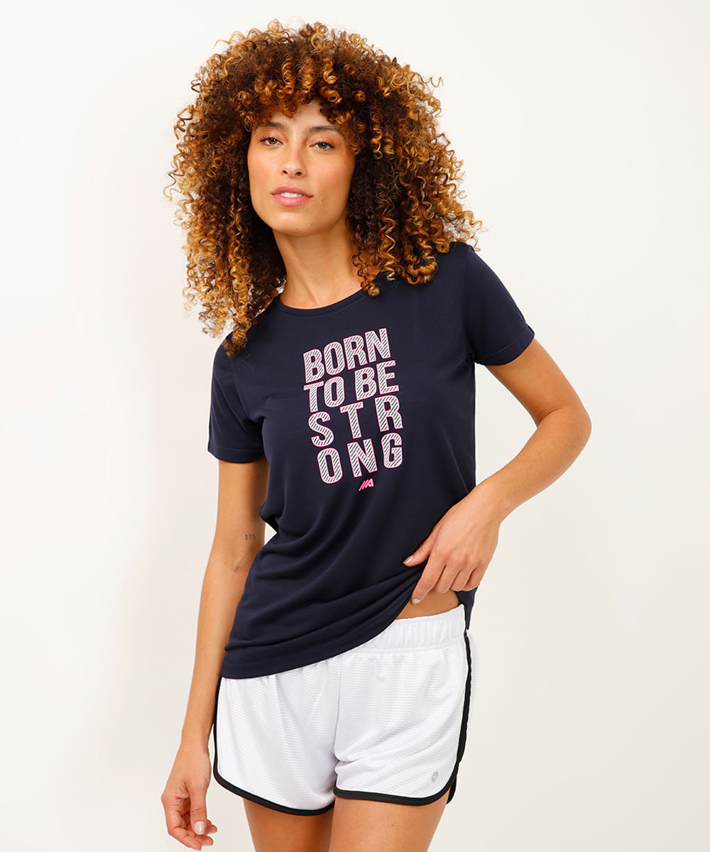 camiseta born to be strong manga curta esportiva ace azul marinho