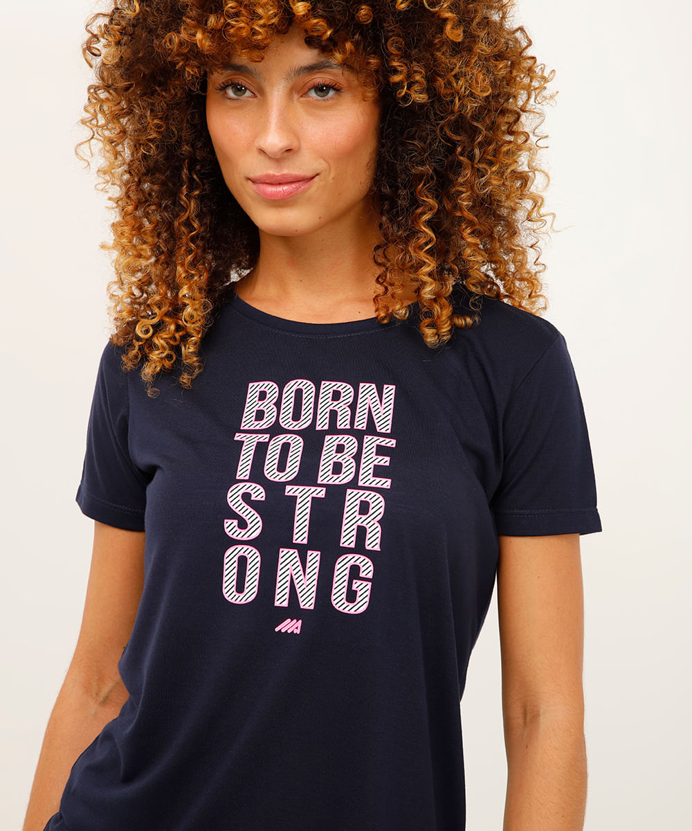 camiseta born to be strong manga curta esportiva ace azul marinho