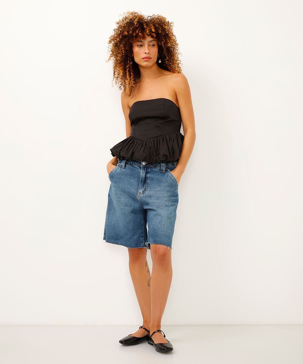 blusa sem alças balonê preto