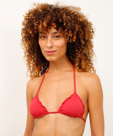 biquíni top cortininha fru fru proteção uv rosa