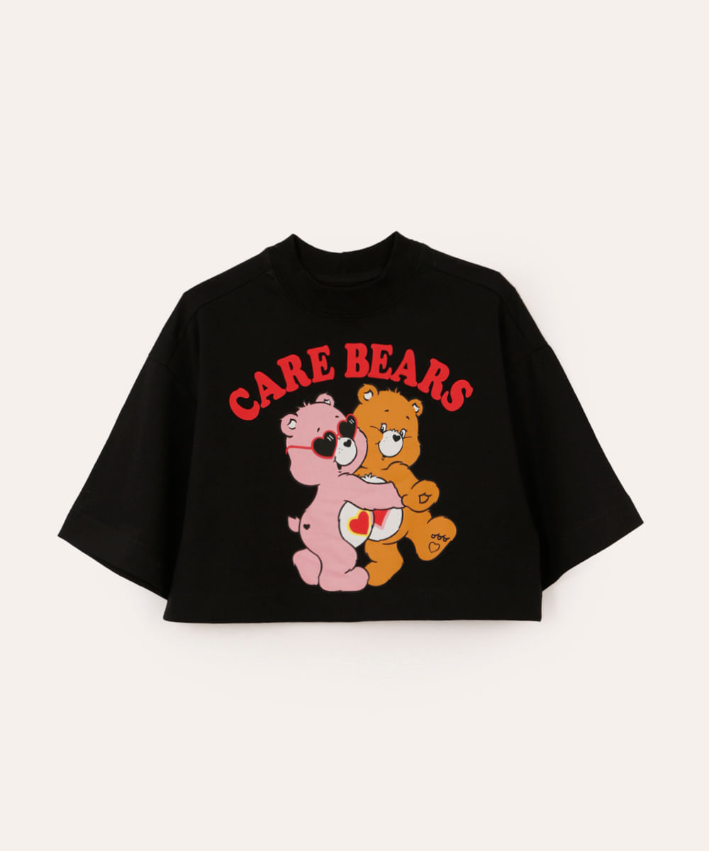 cropped de algodão juvenil ursinhos carinhosos preto