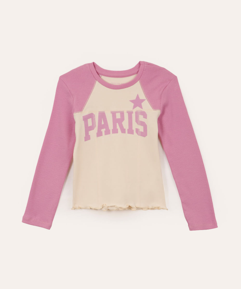 blusa de algodão infantil raglan paris rosa