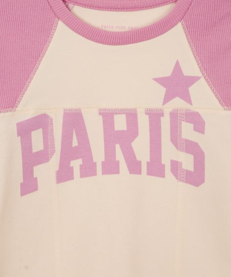 blusa de algodão infantil raglan paris rosa