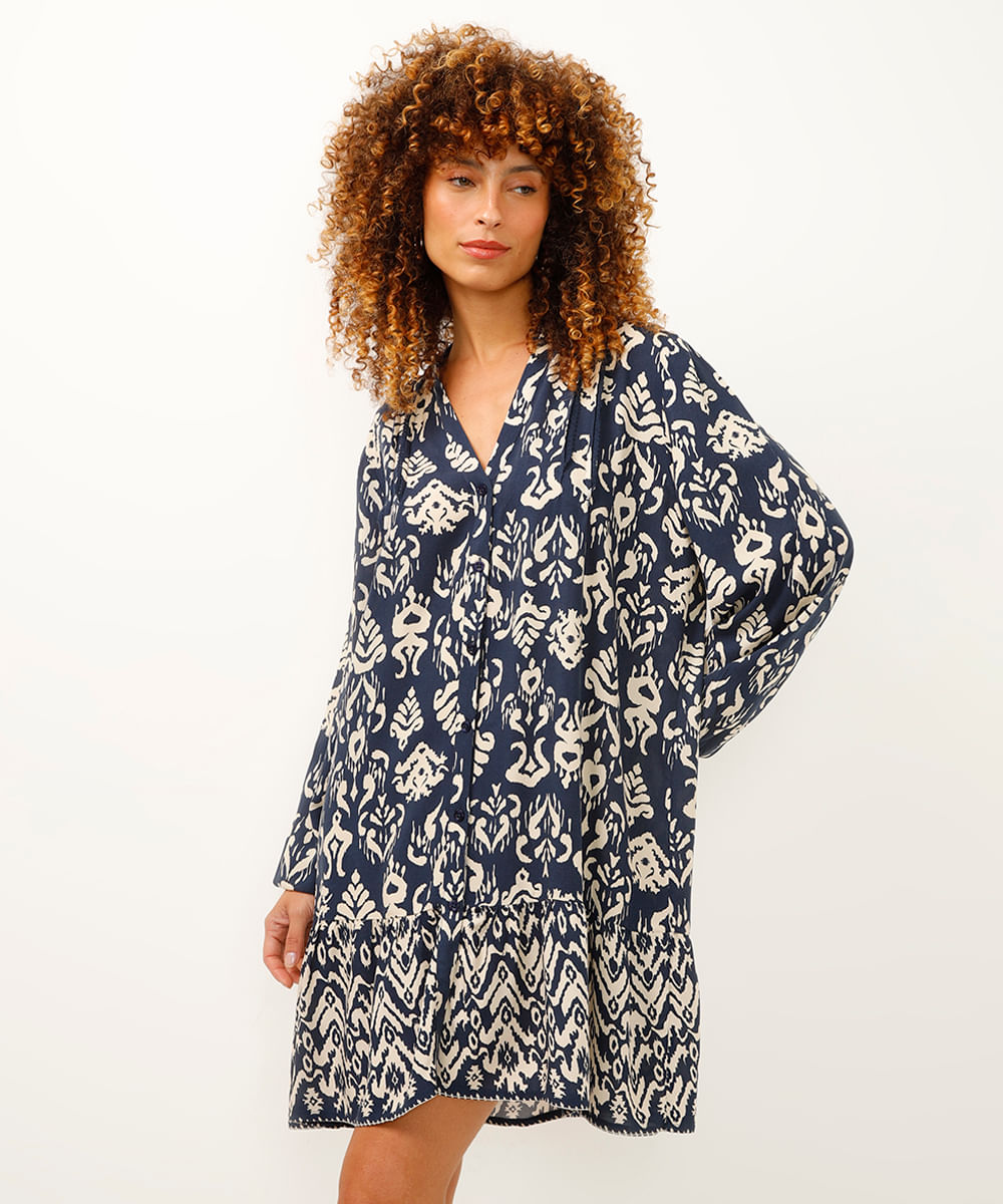 vestido curto de viscose manga bufante preto