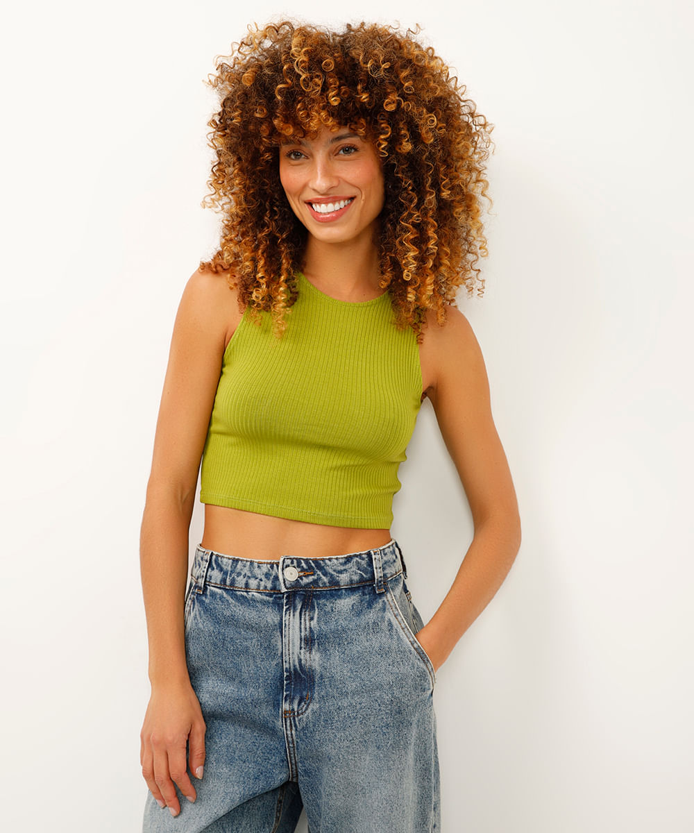 regata cropped canelada básica verde