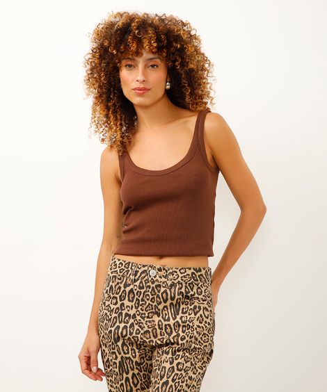 regata de algodão canelada - marrom