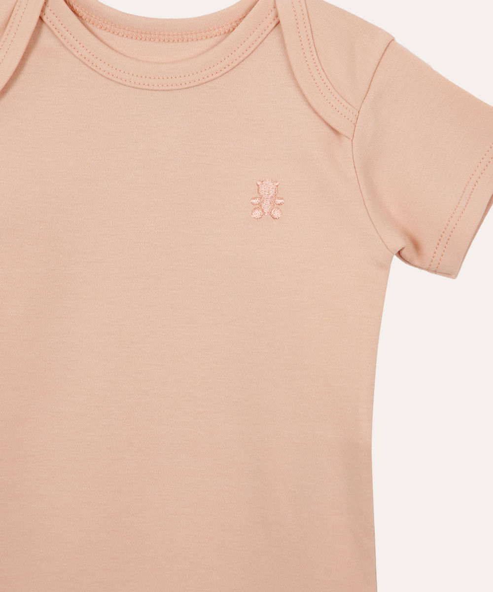 body de algodão peruano infantil manga curta rosa