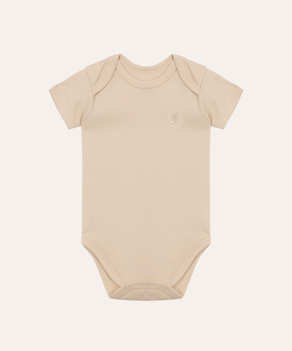 body de algodão peruano infantil manga curta bege