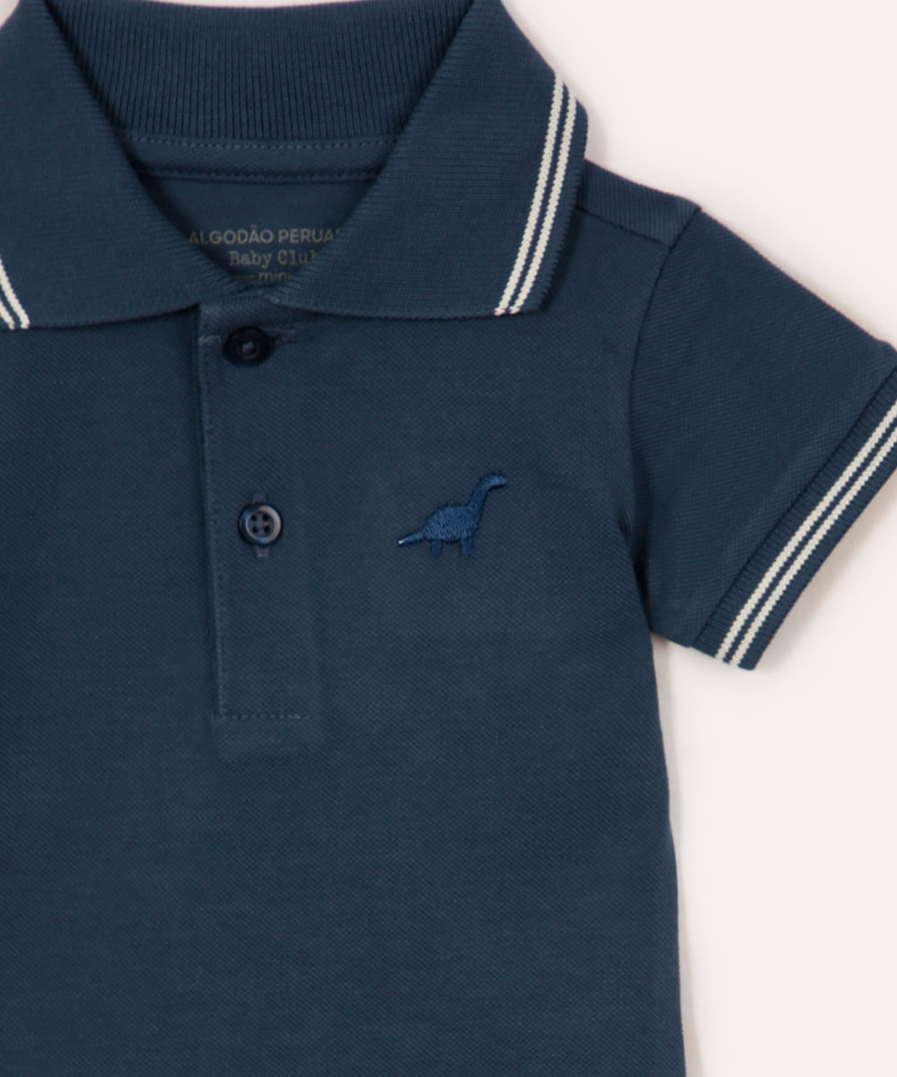 body polo de algodão peruano dinossauro azul