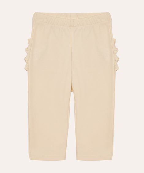 calça infantil de algodão peruano com fru fru bege