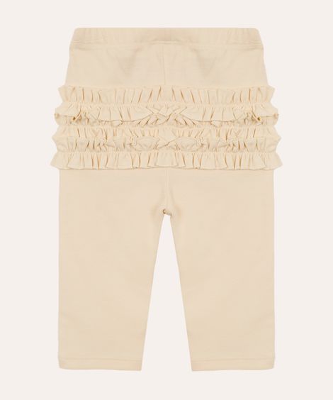 calça infantil de algodão peruano com fru fru bege