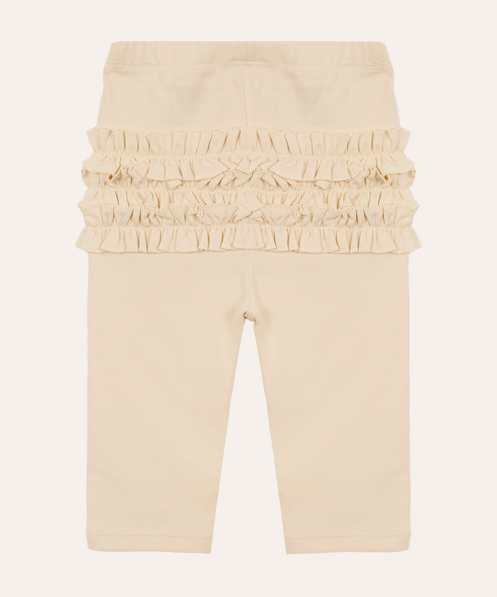 calça infantil de algodão peruano com fru fru bege