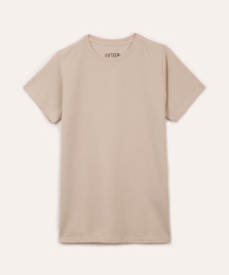 camiseta de algodão juvenil texturizada manga curta bege