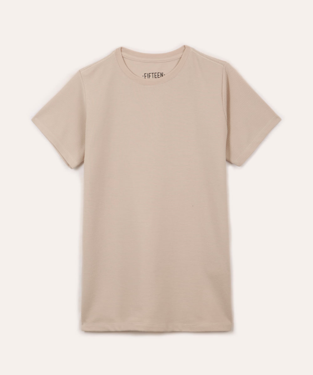 camiseta de algodão juvenil texturizada manga curta bege