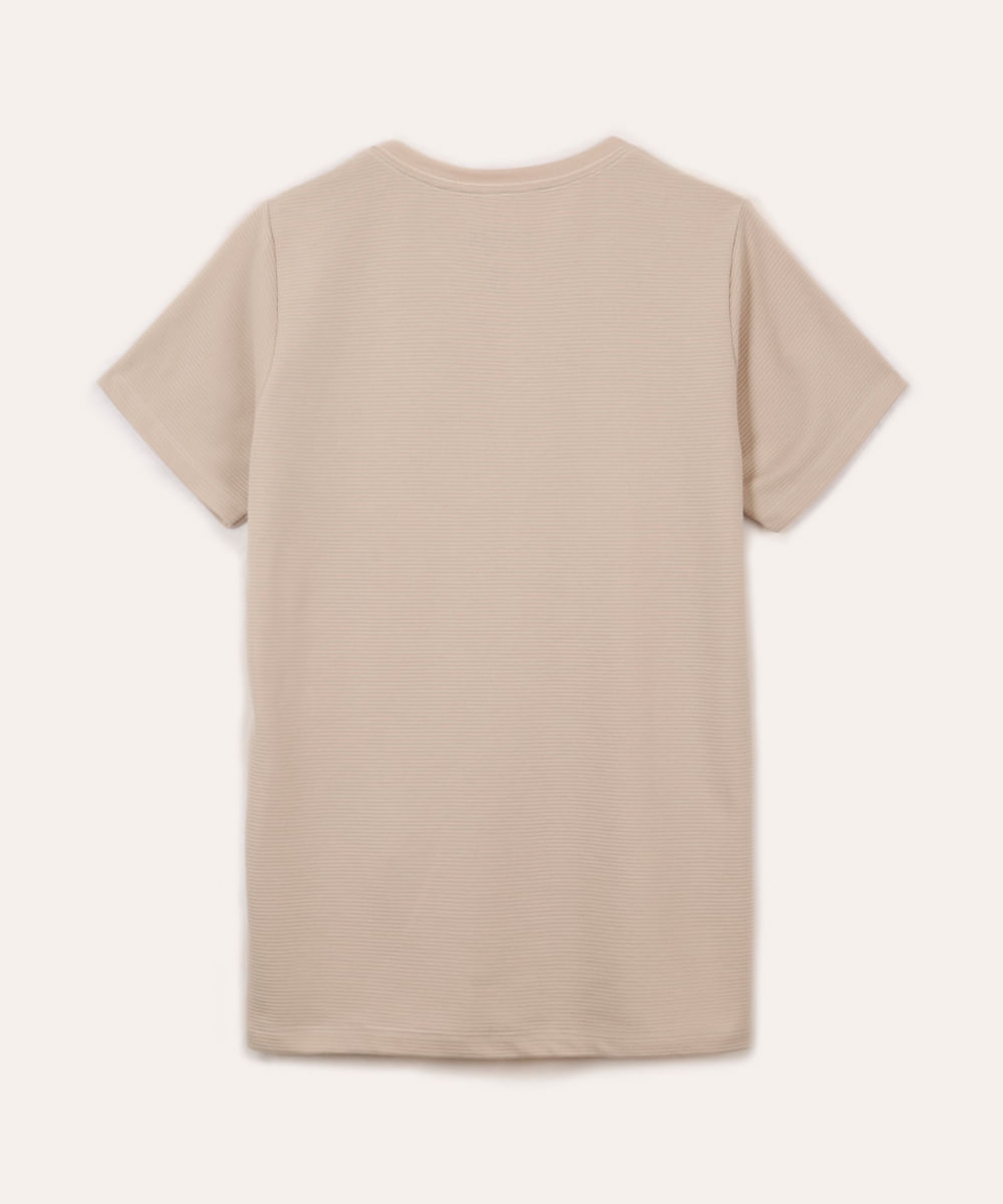camiseta de algodão juvenil texturizada manga curta bege