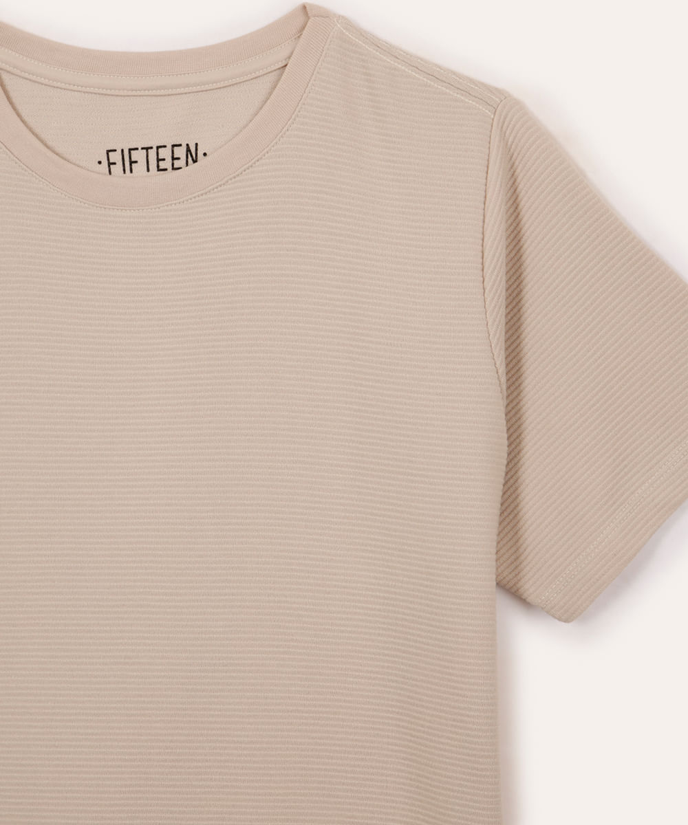 camiseta de algodão juvenil texturizada manga curta bege