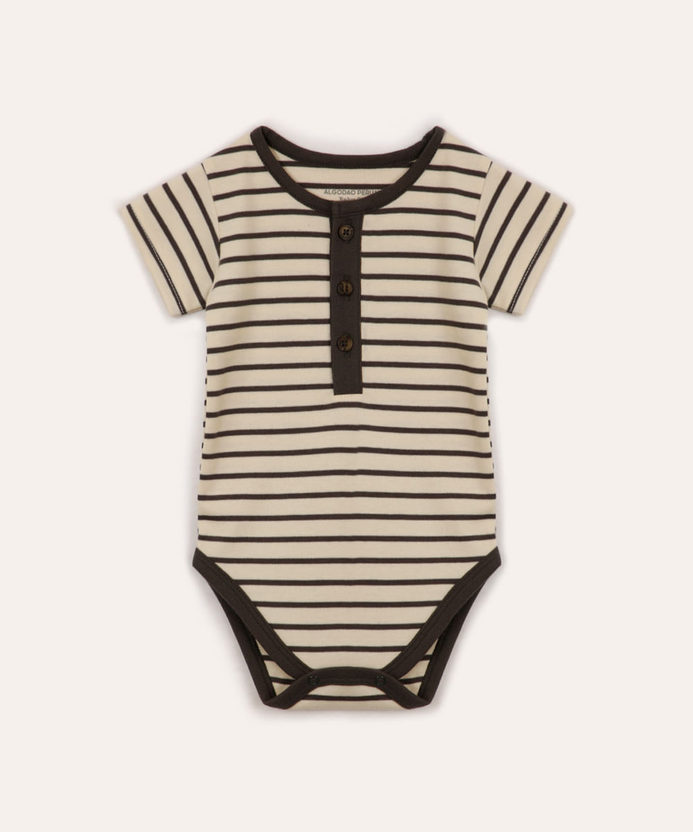 body de algodão peruano infantil decote redondo listrado cinza