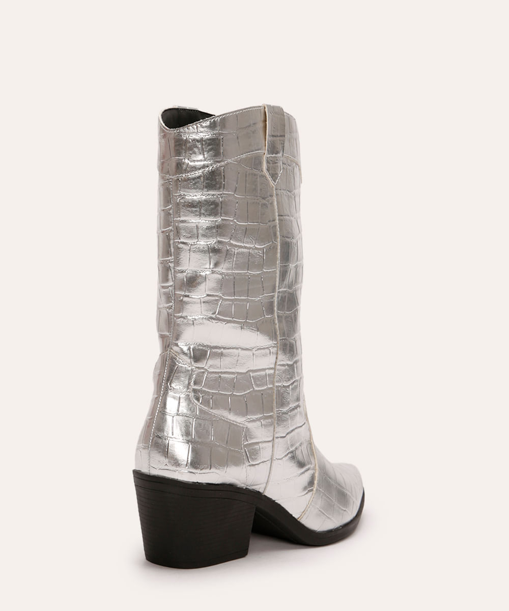 bota western croco metalizada oneself prateada