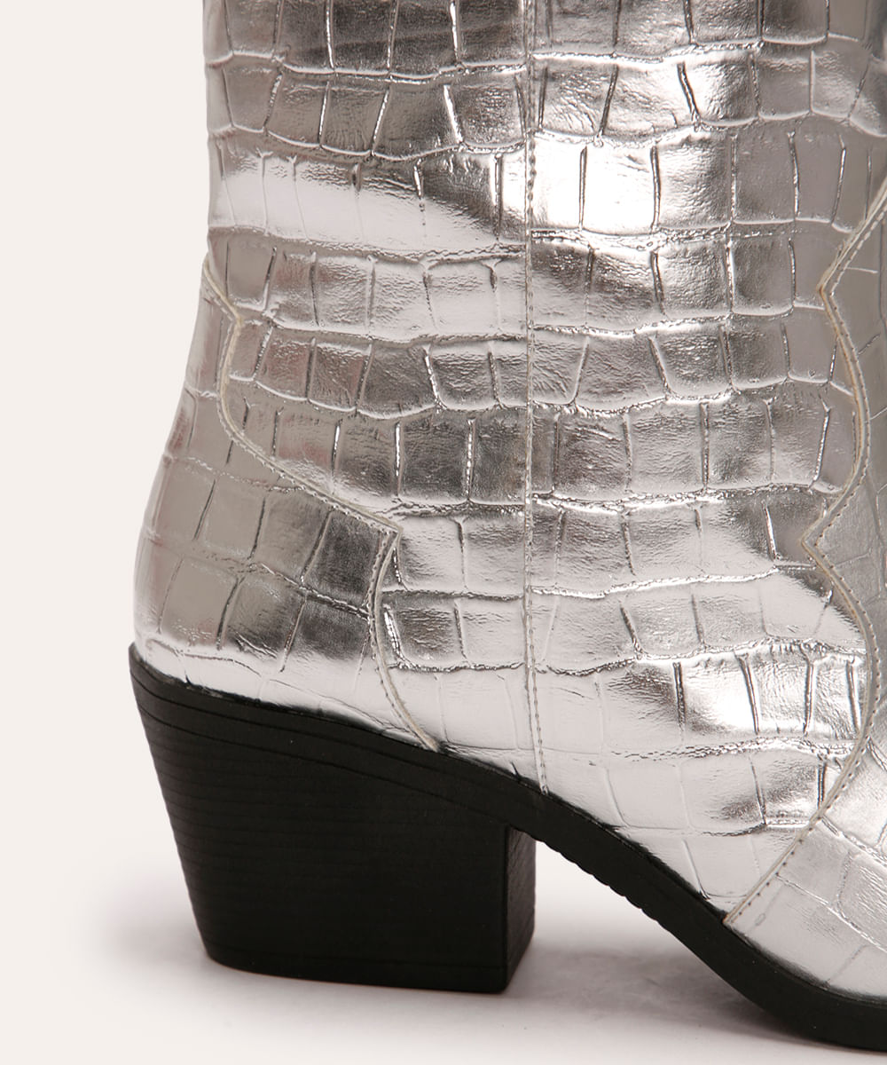 bota western croco metalizada oneself prateada