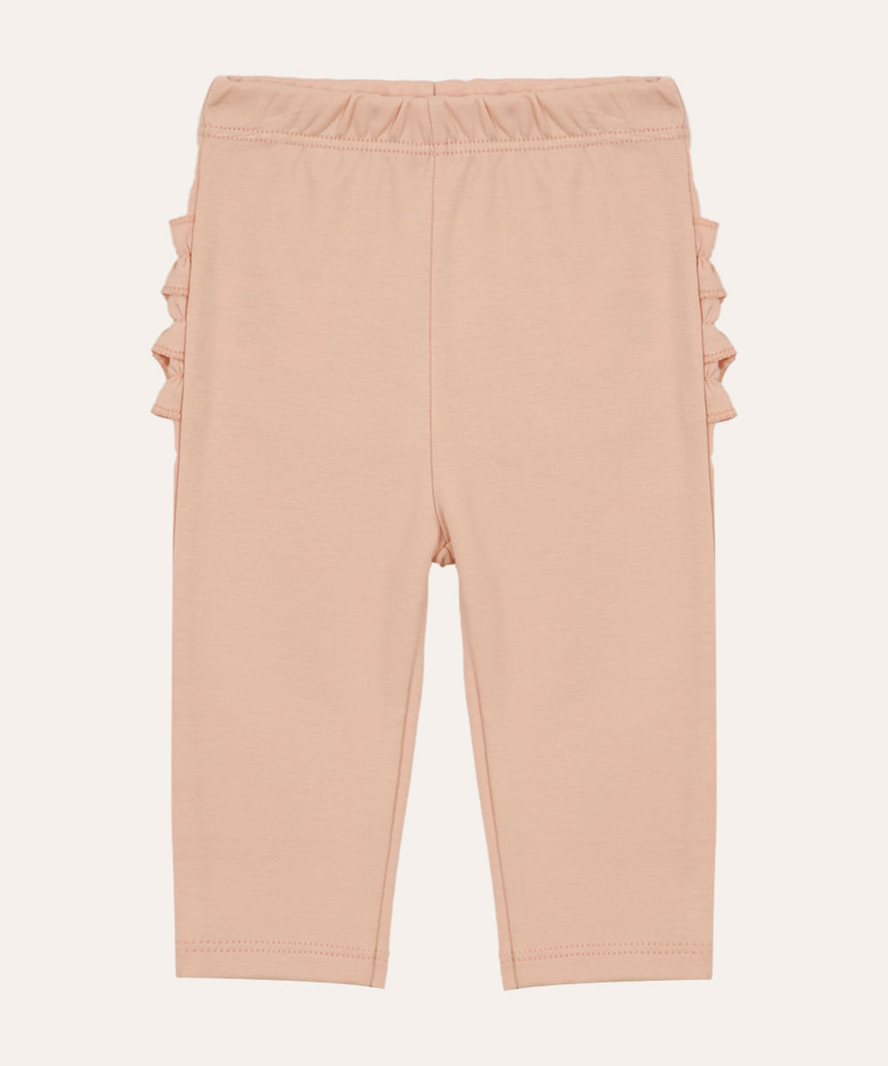 calça infantil de algodão peruano com fru fru rosa