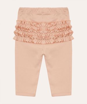 calça infantil de algodão peruano com fru fru rosa