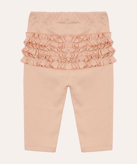 calça infantil de algodão peruano com fru fru rosa