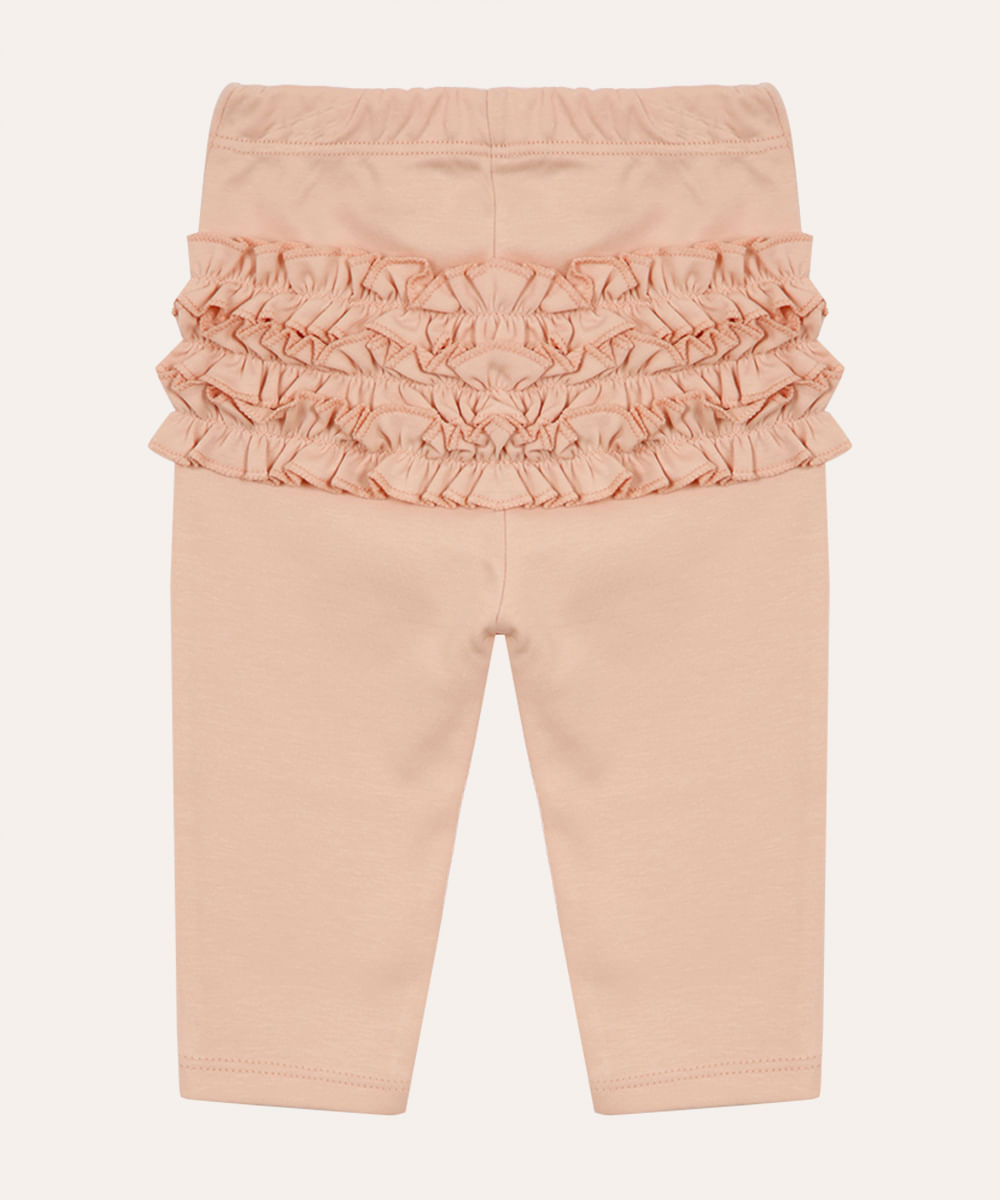 calça infantil de algodão peruano com fru fru rosa