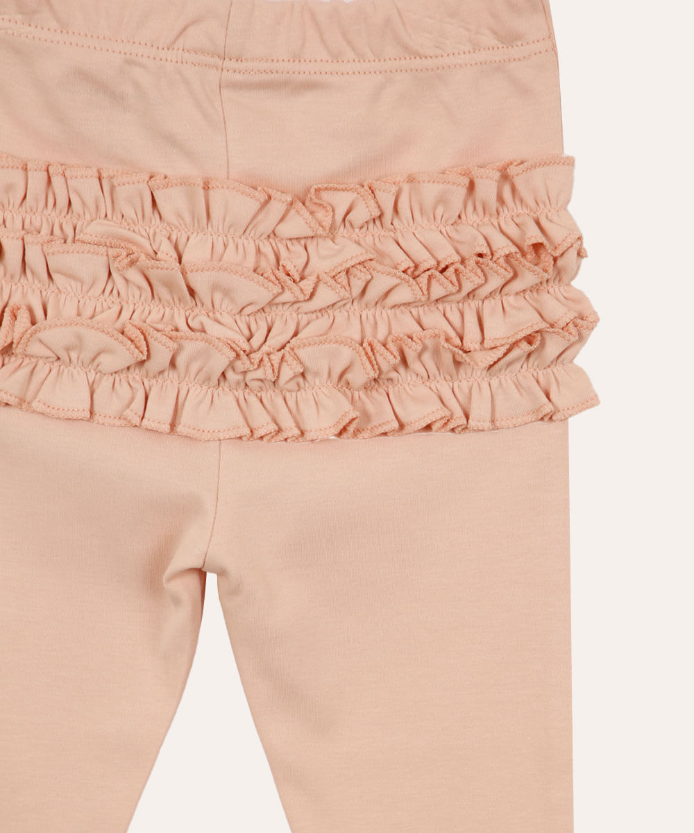 calça infantil de algodão peruano com fru fru rosa