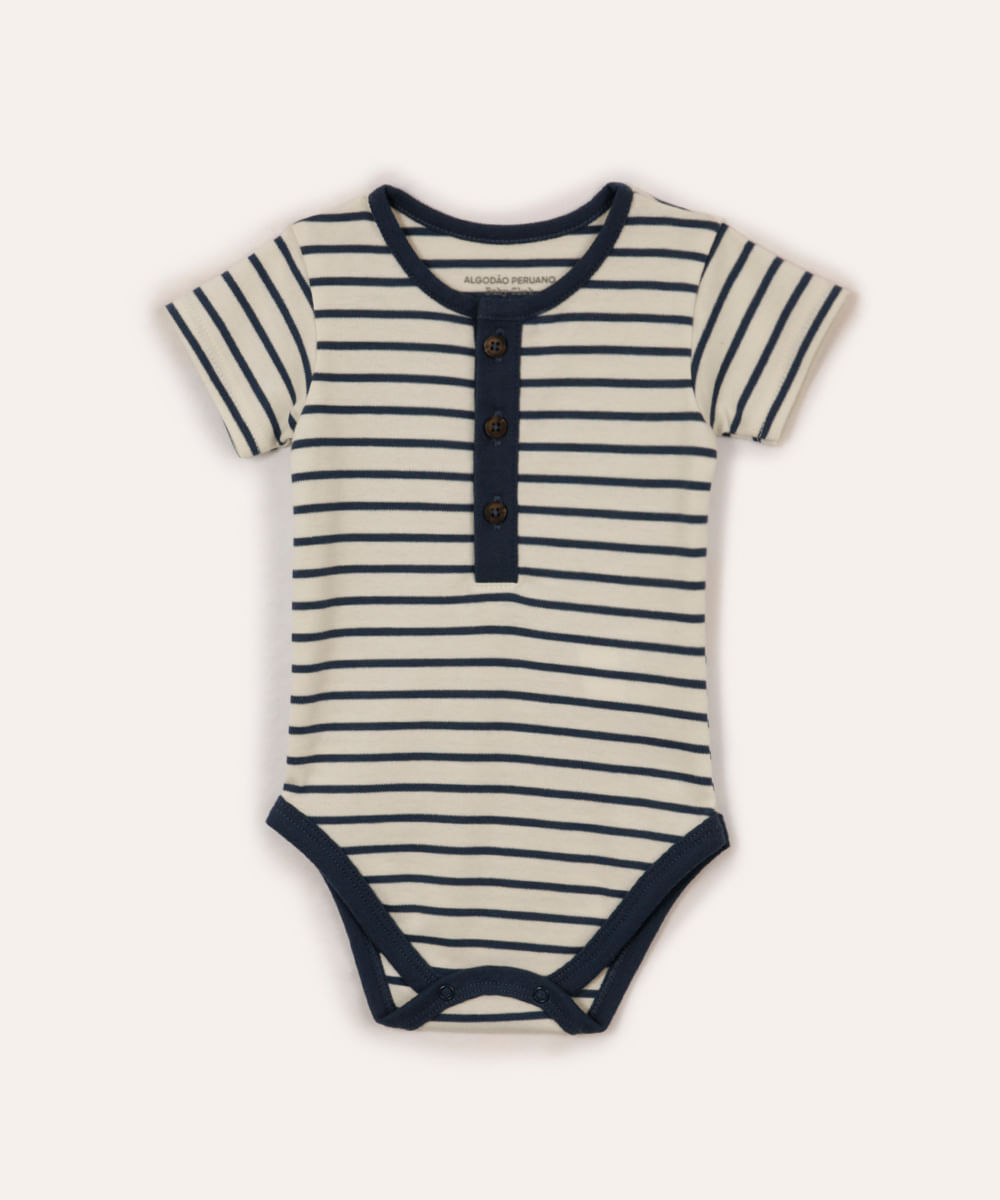 body de algodão peruano infantil decote redondo listrado azul