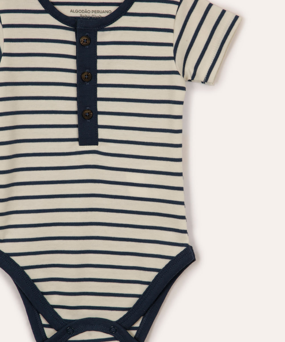 body de algodão peruano infantil decote redondo listrado azul