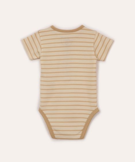 body de algodão peruano infantil decote redondo listrado bege