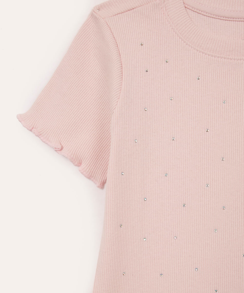 blusa infantil de algodão com brilho manga curta rosa