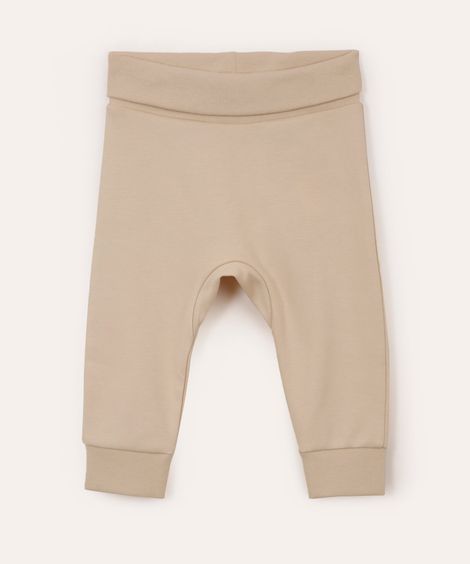 calça saruel infantil de algodão peruano cós e barra dobrável bege
