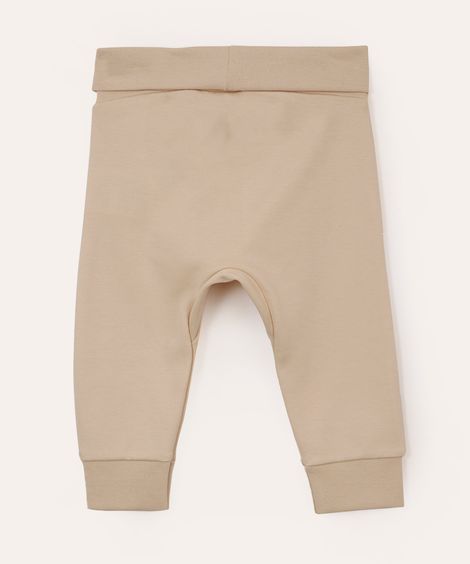 calça saruel infantil de algodão peruano cós e barra dobrável bege