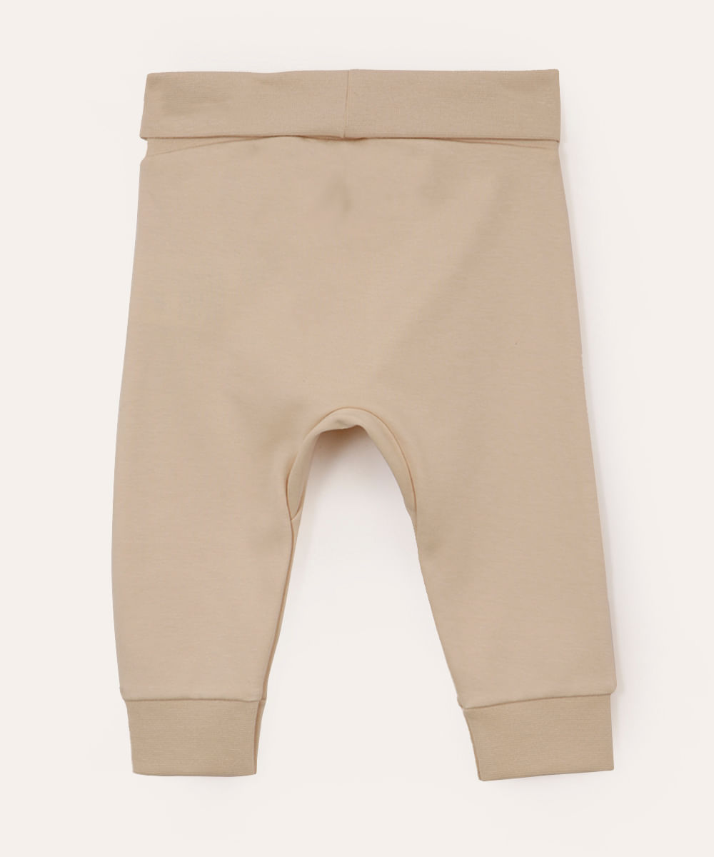 calça saruel infantil de algodão peruano cós e barra dobrável bege