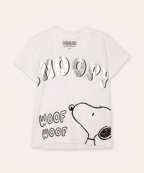 camiseta de algodão juvenil snoopy metalizada off white