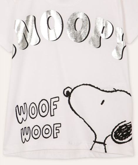 camiseta de algodão juvenil snoopy metalizada off white