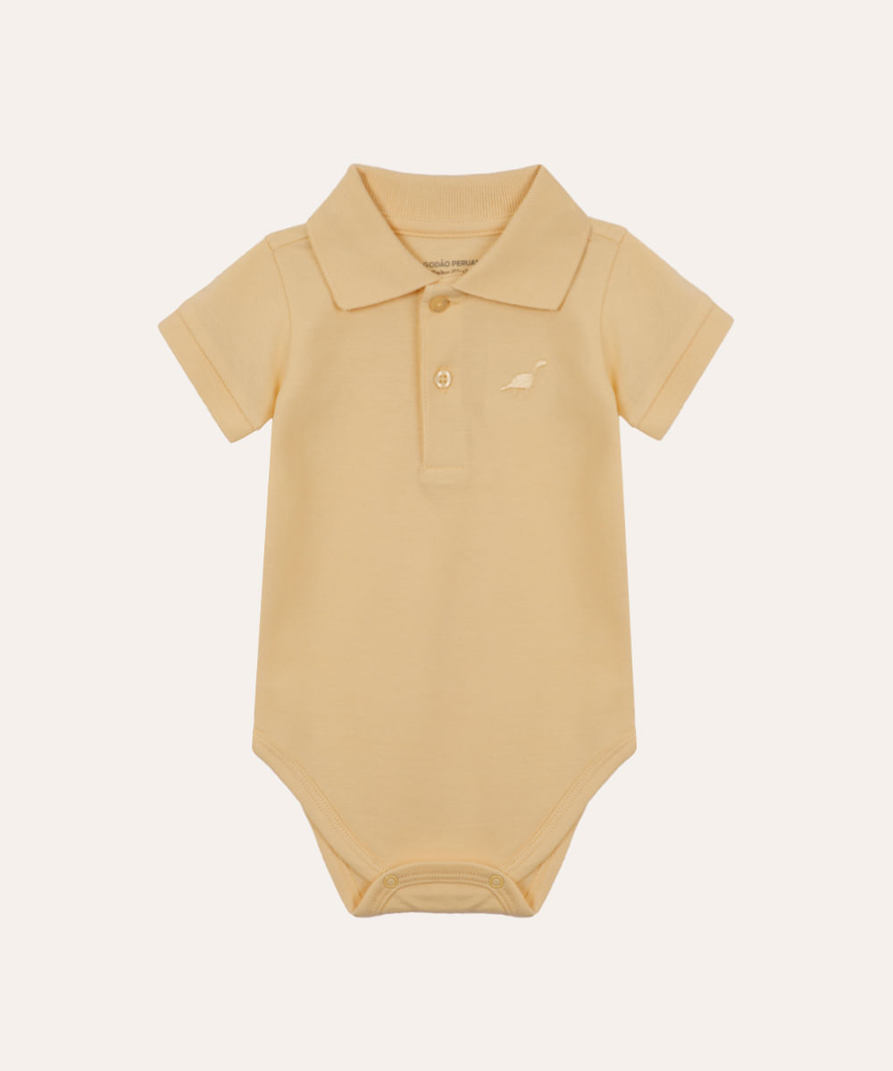 body polo de algodão peruano dinossauro amarelo
