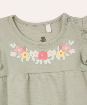 conjunto de algodão infantil floral com babado verde