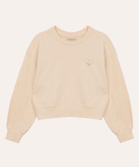 blusa de algodão infantil canelada coração bege