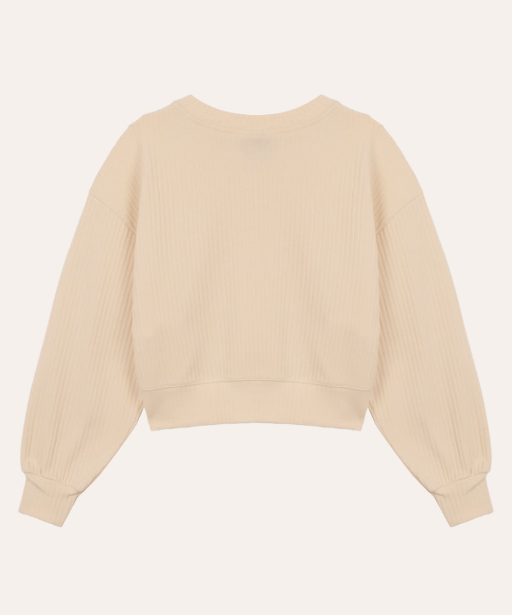 blusa de algodão infantil canelada coração bege