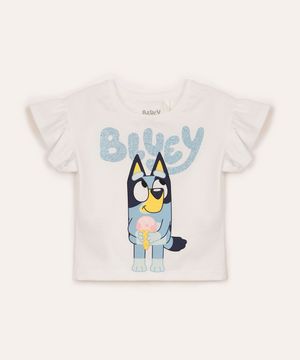 blusa de algodão infantil bluey babado off white