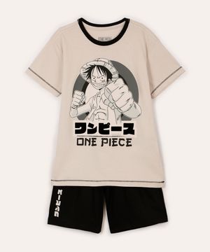 pijama juvenil curto de algodão one piece bege