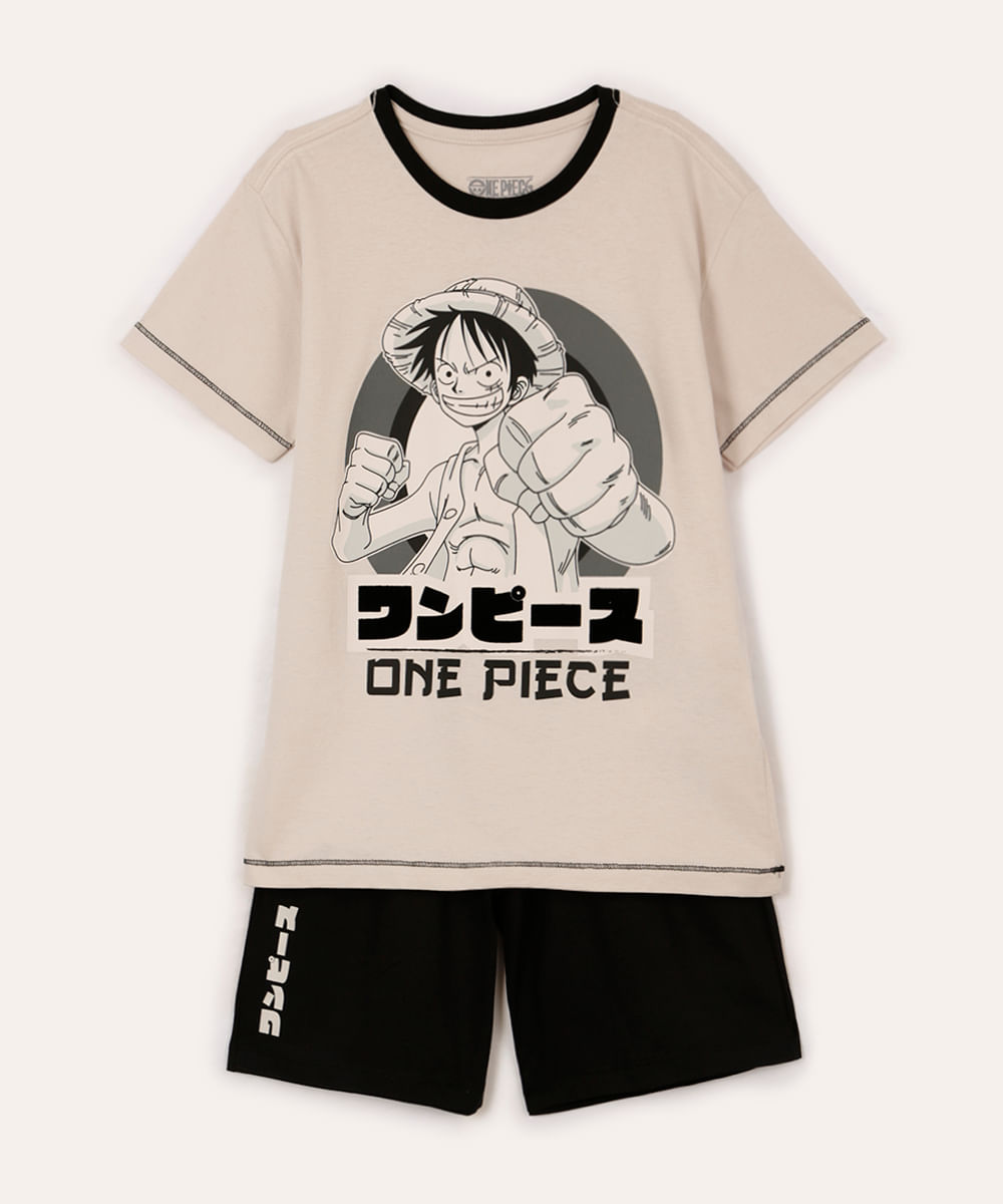 pijama juvenil curto de algodão one piece bege