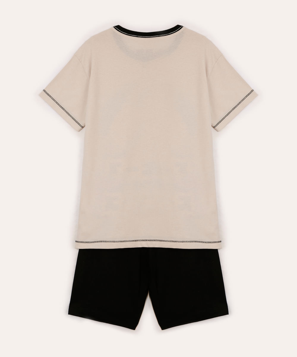pijama juvenil curto de algodão one piece bege